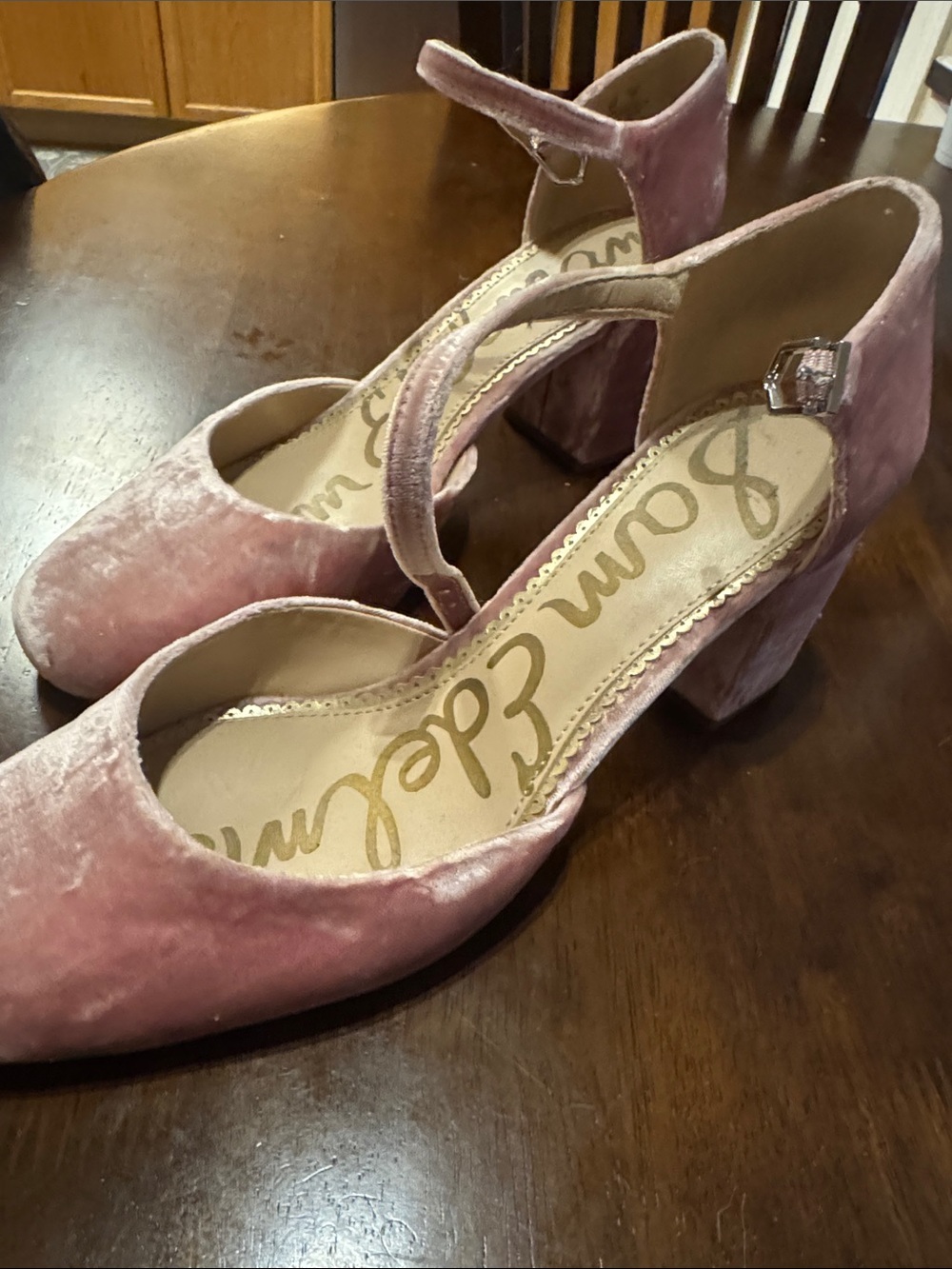 Sam Edelman Pink Velvet Block Heel Mary Jane Pumps